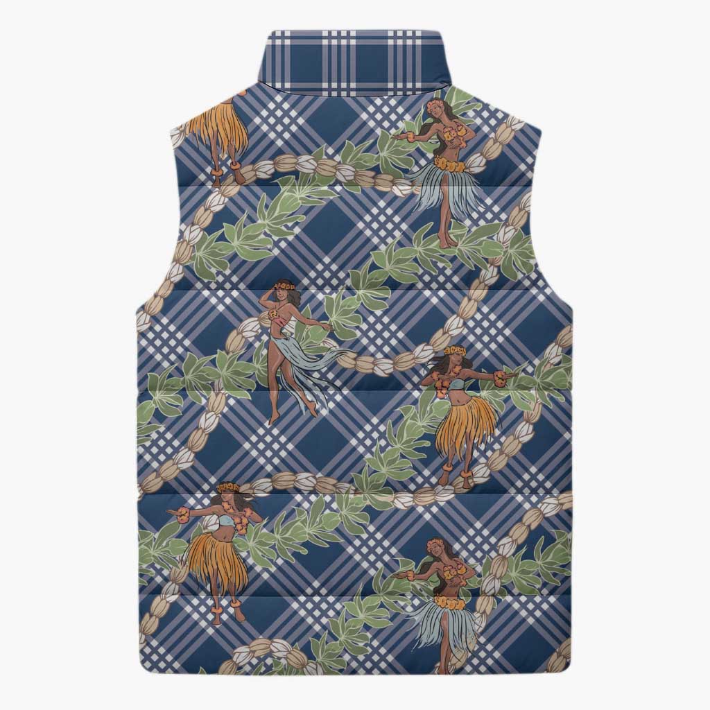 Navy Blue Palaka Hula Girls Seamless Hawaii Aloha Sleeveless Puffer Jacket - Polynesian Pride