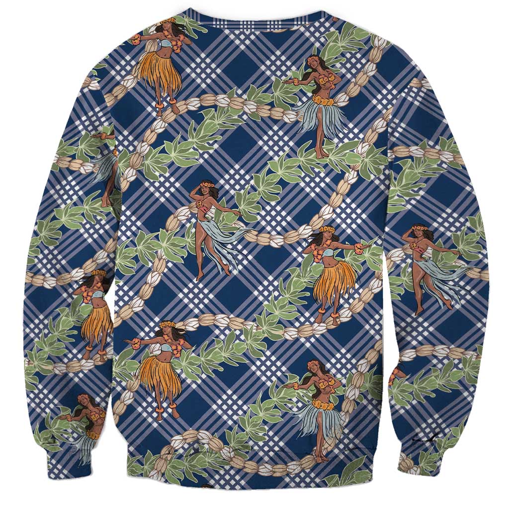 Navy Blue Palaka Hula Girls Seamless Hawaii Aloha Sweatshirt - Polynesian Pride