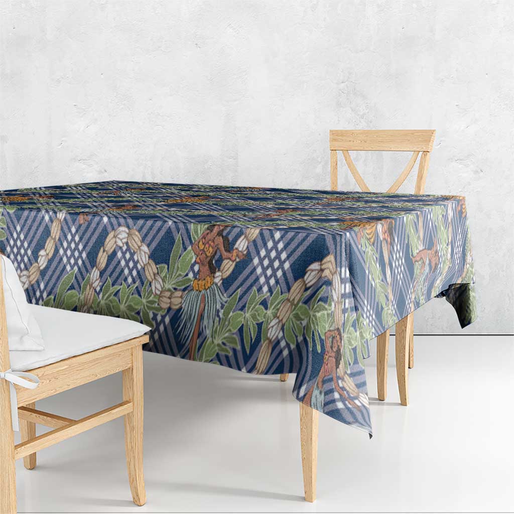 Navy Blue Palaka Hula Girls Seamless Hawaii Aloha Tablecloth - Polynesian Pride