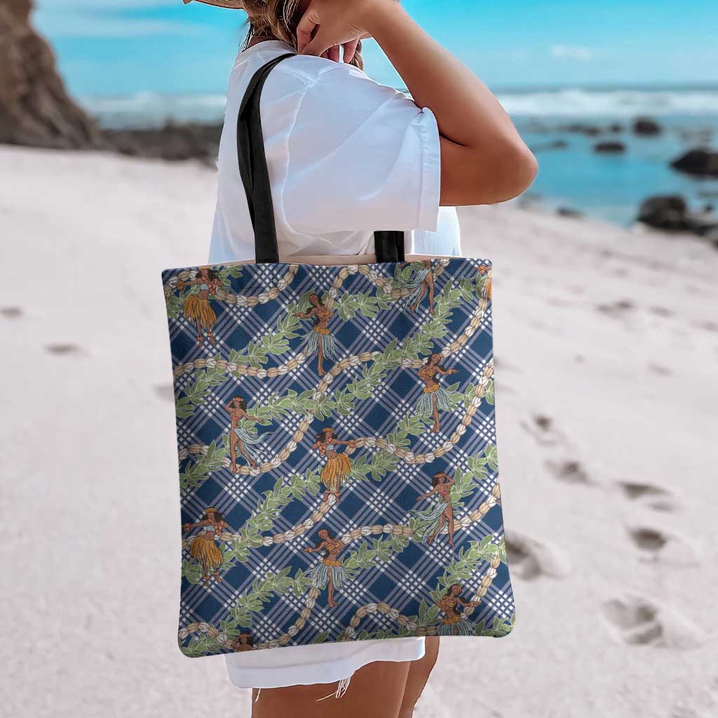 Navy Blue Palaka Hula Girls Seamless Hawaii Aloha Tote Bag - Polynesian Pride