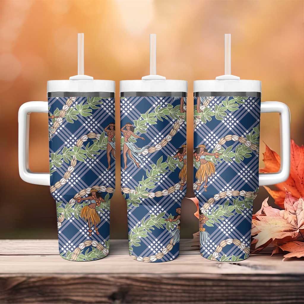 Navy Blue Palaka Hula Girls Seamless Hawaii Aloha Tumbler With Handle - Polynesian Pride