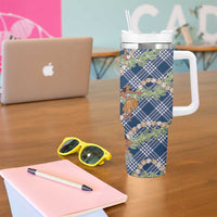 Navy Blue Palaka Hula Girls Seamless Hawaii Aloha Tumbler With Handle - Polynesian Pride