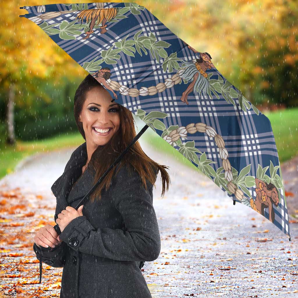 Navy Blue Palaka Hula Girls Seamless Hawaii Aloha Umbrella - Polynesian Pride