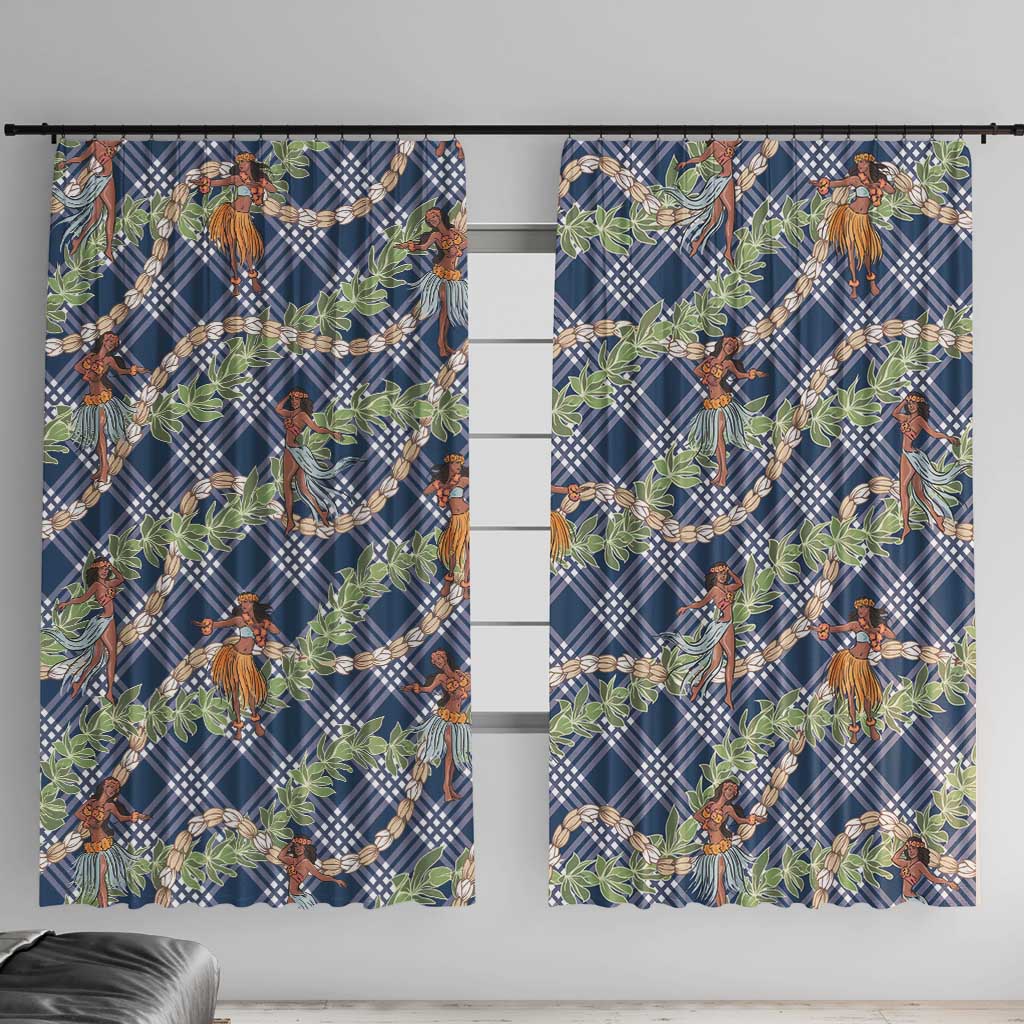Navy Blue Palaka Hula Girls Seamless Hawaii Aloha Window Curtain - Polynesian Pride