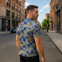 Navy Blue Palaka Hula Girls Seamless Hawaii Aloha Zipper Polo Shirt - Polynesian Pride