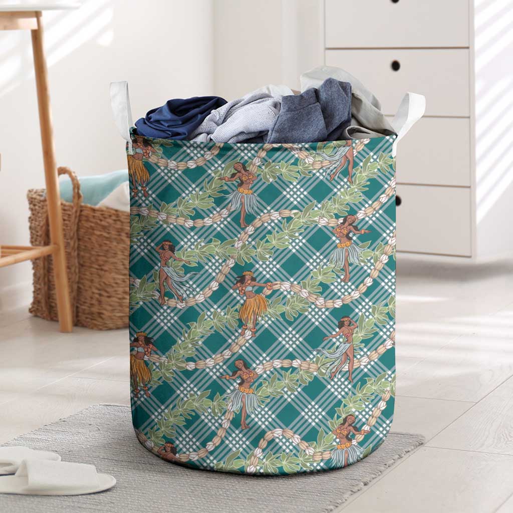 Teal Palaka Hula Girls Seamless Hawaii Aloha Laundry Basket - Polynesian Pride