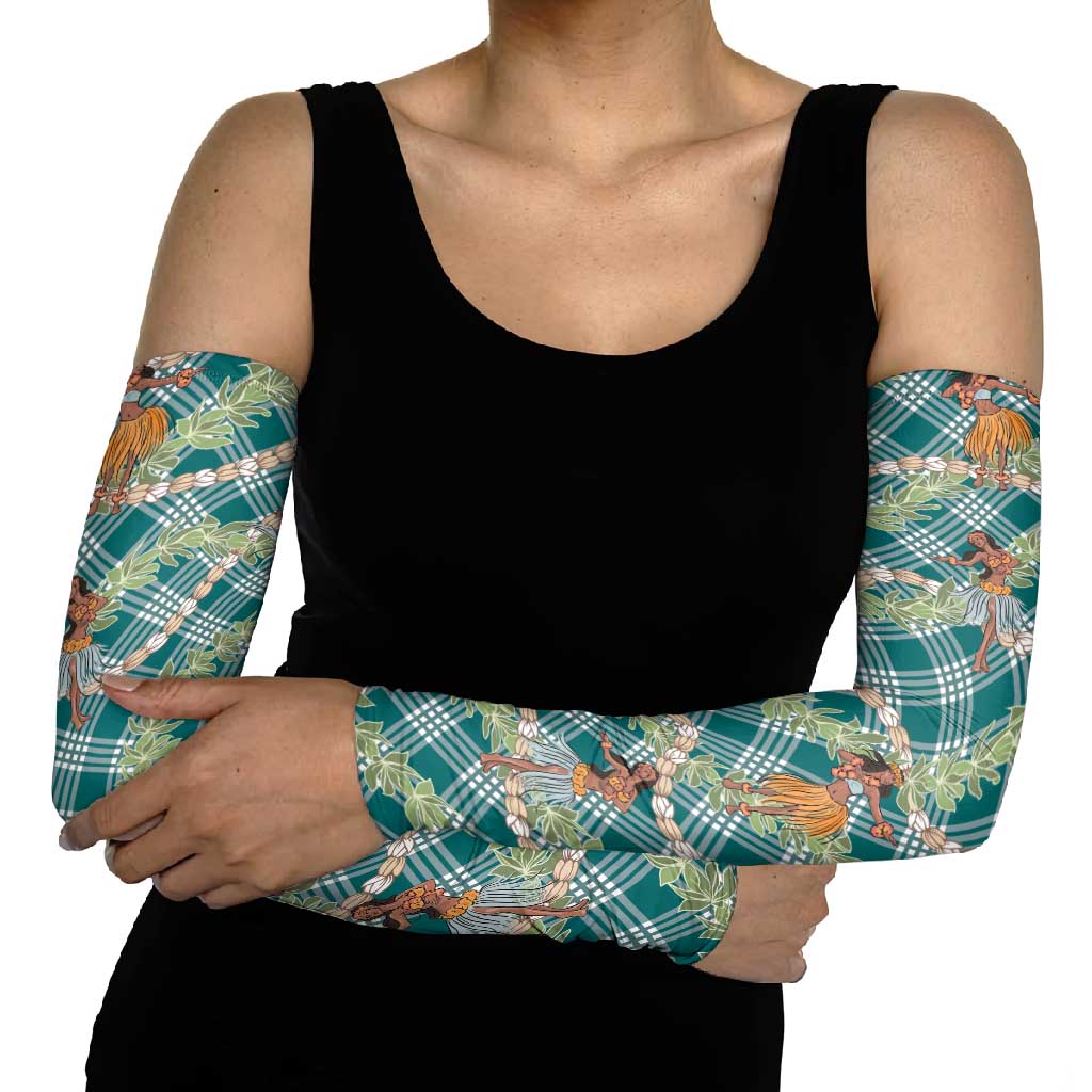 Teal Palaka Hula Girls Seamless Hawaii Aloha Arm Sleeves - Polynesian Pride