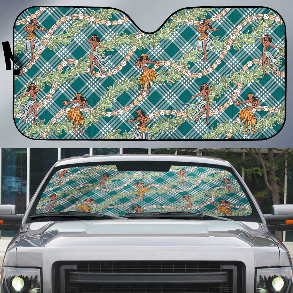 Teal Palaka Hula Girls Seamless Hawaii Aloha Auto Sun Shade - Polynesian Pride