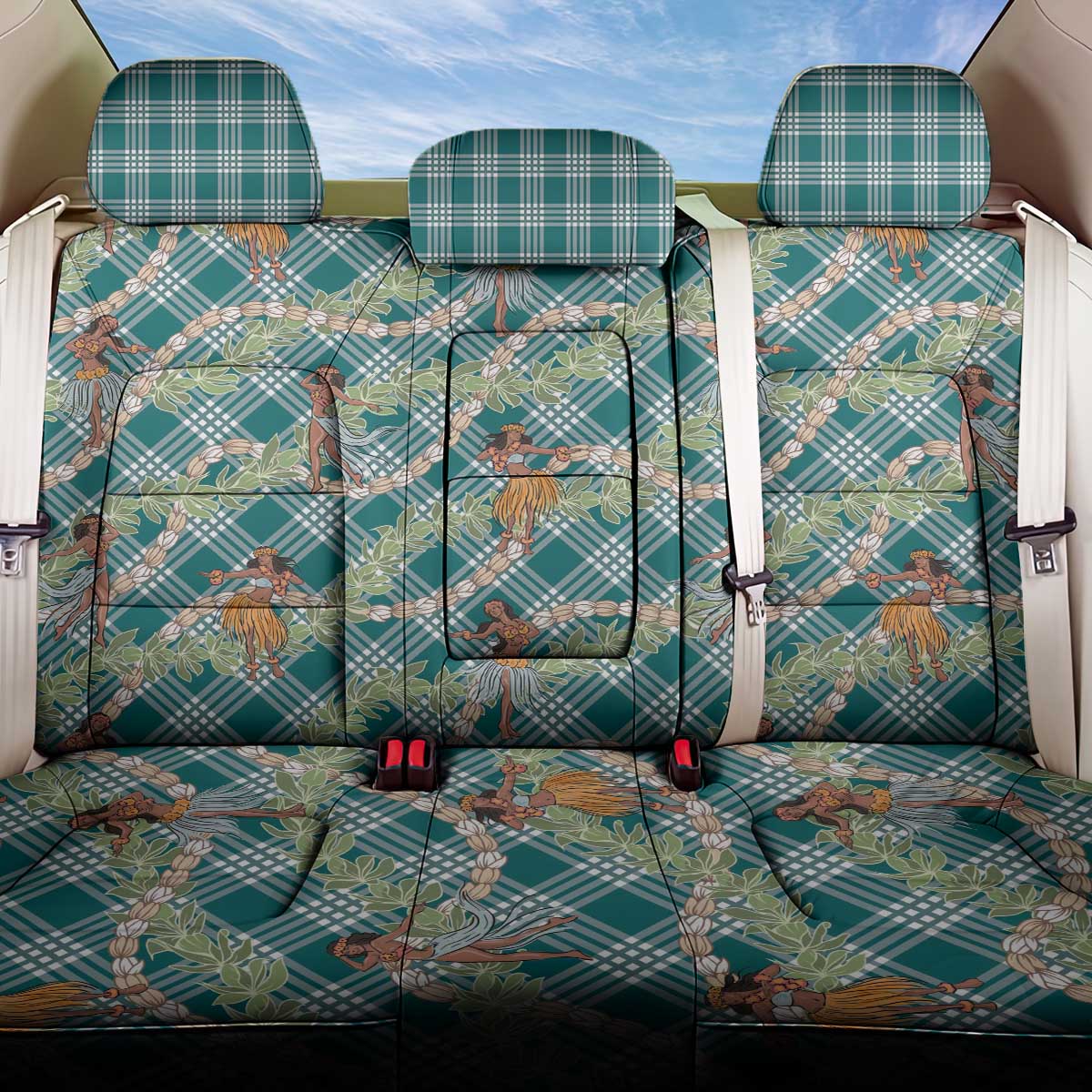 Teal Palaka Hula Girls Seamless Hawaii Aloha Back Car Seat Cover - Polynesian Pride
