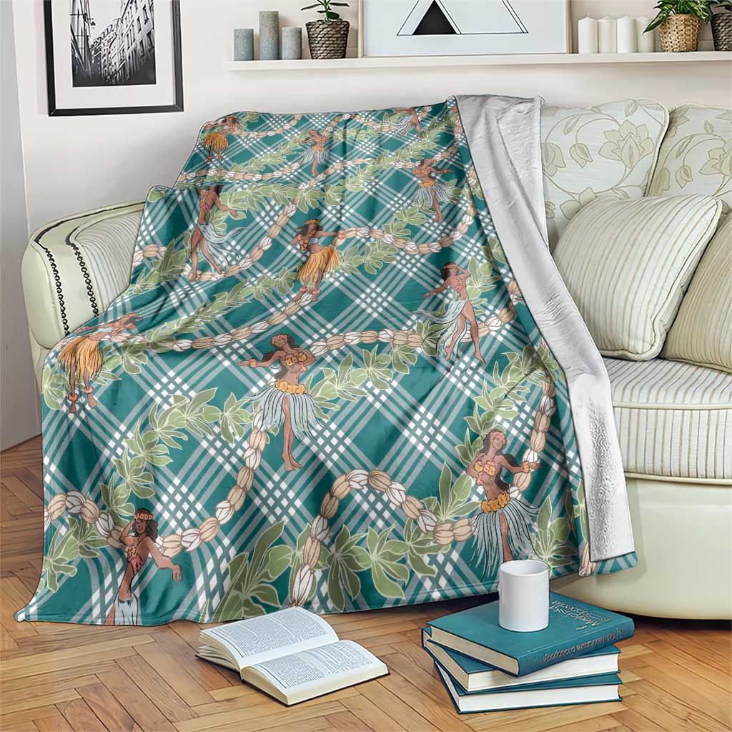 Teal Palaka Hula Girls Seamless Hawaii Aloha Blanket - Polynesian Pride