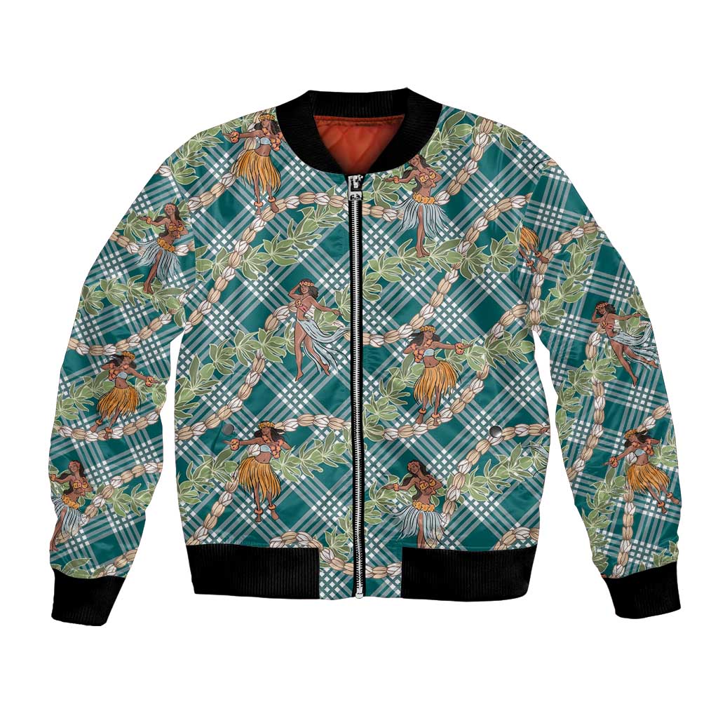 Teal Palaka Hula Girls Seamless Hawaii Aloha Bomber Jacket - Polynesian Pride