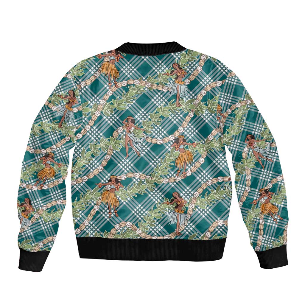Teal Palaka Hula Girls Seamless Hawaii Aloha Bomber Jacket - Polynesian Pride