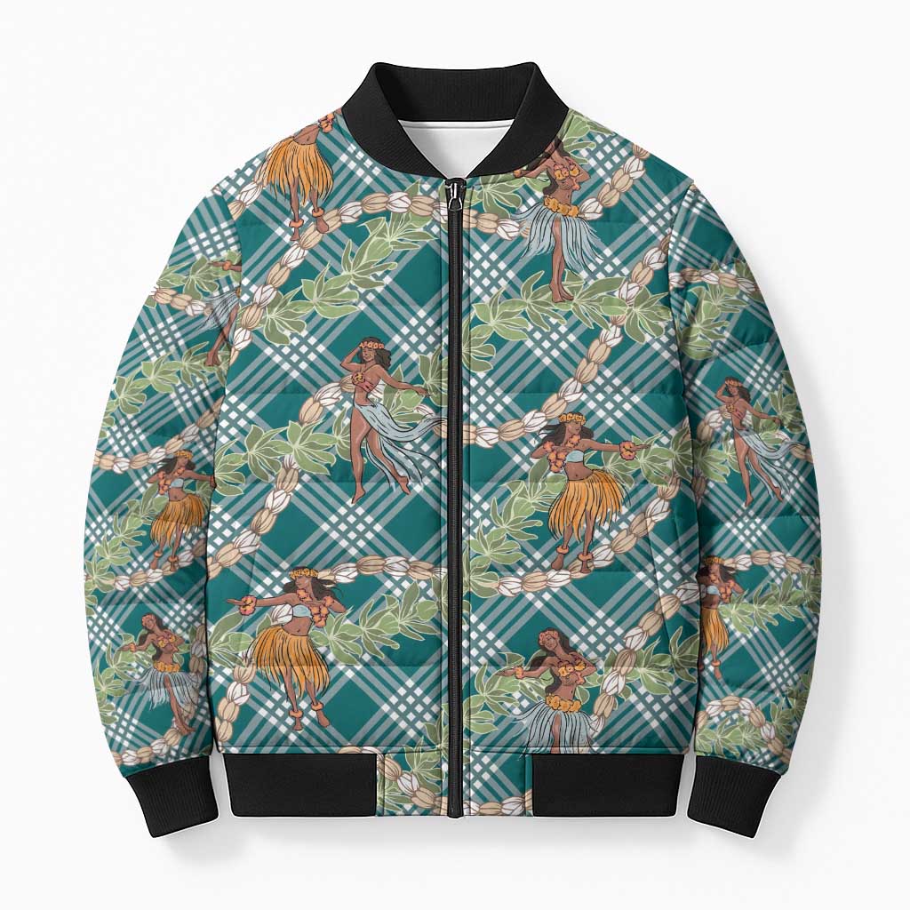 Teal Palaka Hula Girls Seamless Hawaii Aloha Bomber Puffer Jacket - Polynesian Pride