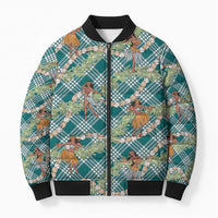 Teal Palaka Hula Girls Seamless Hawaii Aloha Bomber Puffer Jacket - Polynesian Pride