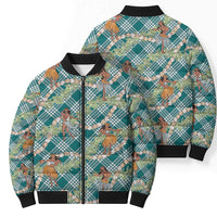 Teal Palaka Hula Girls Seamless Hawaii Aloha Bomber Puffer Jacket - Polynesian Pride