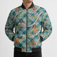 Teal Palaka Hula Girls Seamless Hawaii Aloha Bomber Puffer Jacket - Polynesian Pride