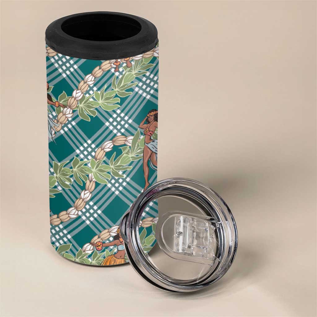 Teal Palaka Hula Girls Seamless Hawaii Aloha 4 in 1 Can Cooler Tumbler LT7 - Polynesian Pride