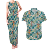 Teal Palaka Hula Girls Seamless Hawaii Aloha Couples Matching Tank Maxi Dress and Hawaiian Shirt - Polynesian Pride