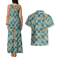Teal Palaka Hula Girls Seamless Hawaii Aloha Couples Matching Tank Maxi Dress and Hawaiian Shirt - Polynesian Pride