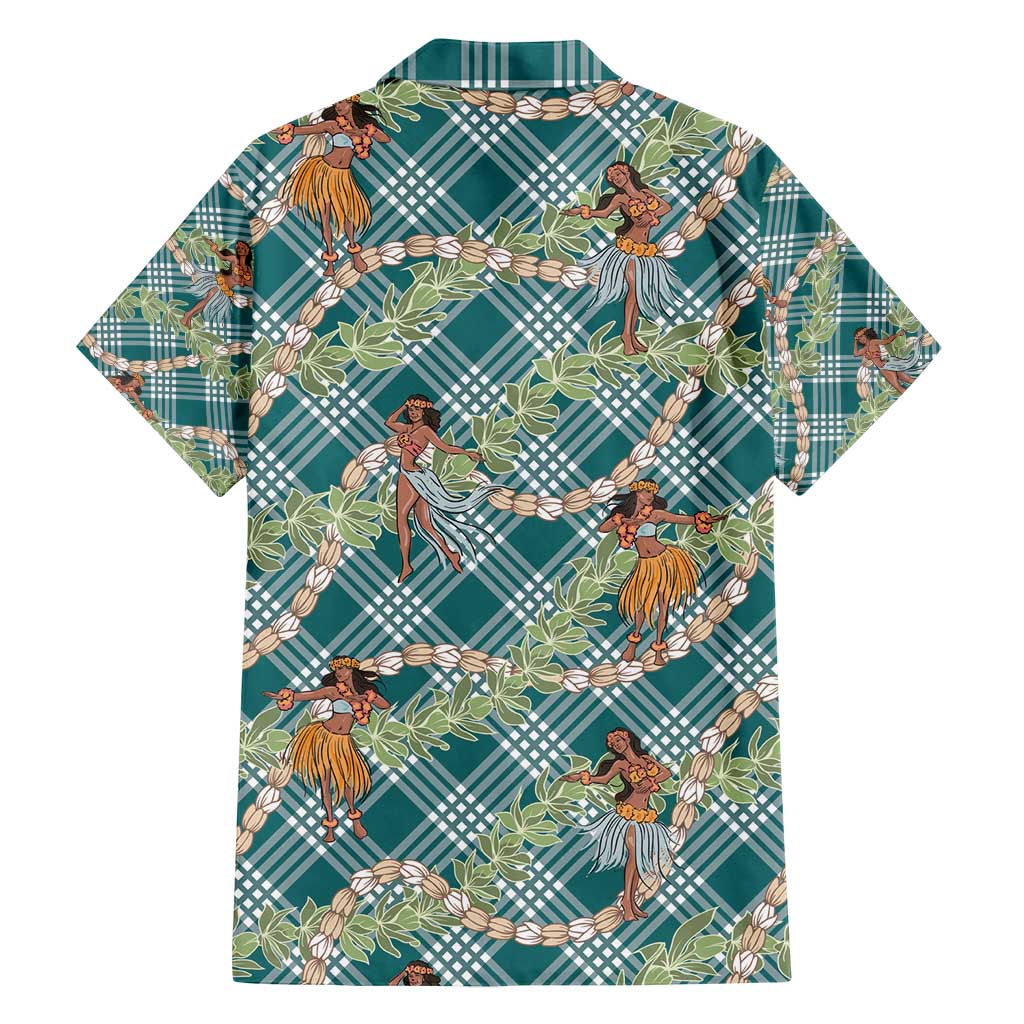 Teal Palaka Hula Girls Seamless Hawaii Aloha Family Matching Long Sleeve Bodycon Dress and Hawaiian Shirt - Polynesian Pride