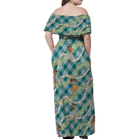 Teal Palaka Hula Girls Seamless Hawaii Aloha Family Matching Off Shoulder Maxi Dress and Hawaiian Shirt - Polynesian Pride