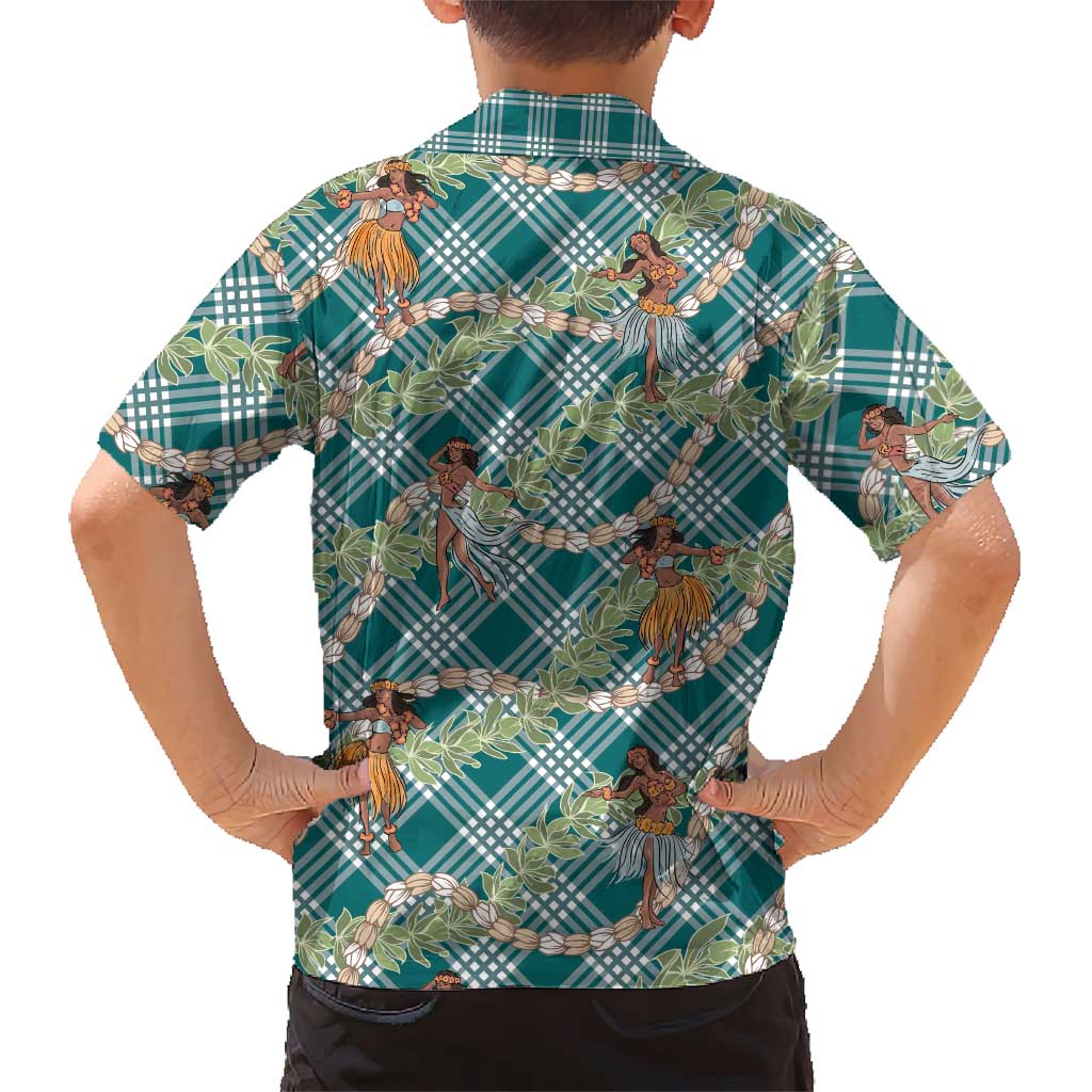 Teal Palaka Hula Girls Seamless Hawaii Aloha Family Matching Puletasi and Hawaiian Shirt LT7 - Polynesian Pride