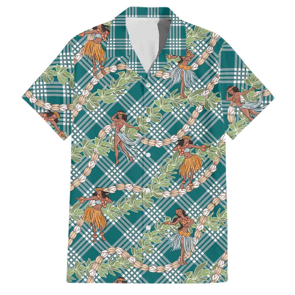 Teal Palaka Hula Girls Seamless Hawaii Aloha Family Matching Puletasi and Hawaiian Shirt LT7 Dad's Shirt - Short Sleeve Teal - Polynesian Pride