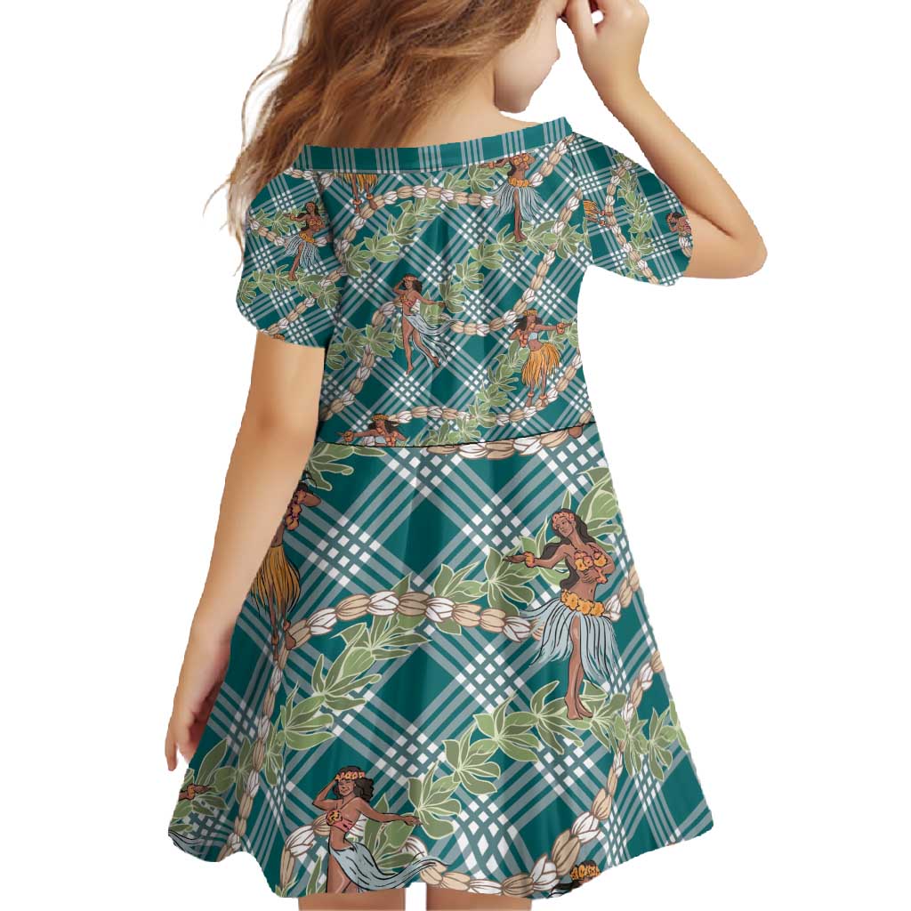 Teal Palaka Hula Girls Seamless Hawaii Aloha Family Matching Summer Maxi Dress and Hawaiian Shirt - Polynesian Pride