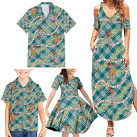 Teal Palaka Hula Girls Seamless Hawaii Aloha Family Matching Summer Maxi Dress and Hawaiian Shirt - Polynesian Pride