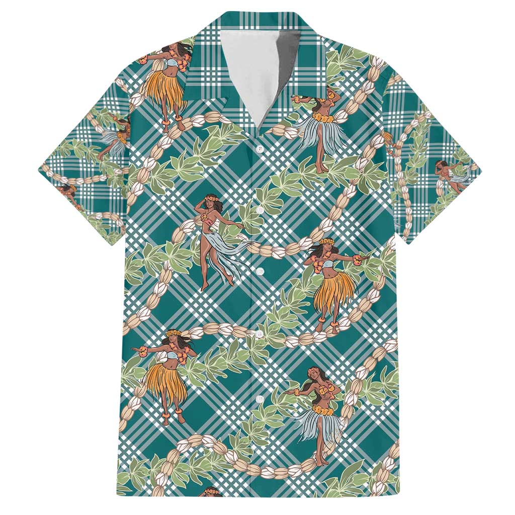 Teal Palaka Hula Girls Seamless Hawaii Aloha Family Matching Summer Maxi Dress and Hawaiian Shirt - Polynesian Pride