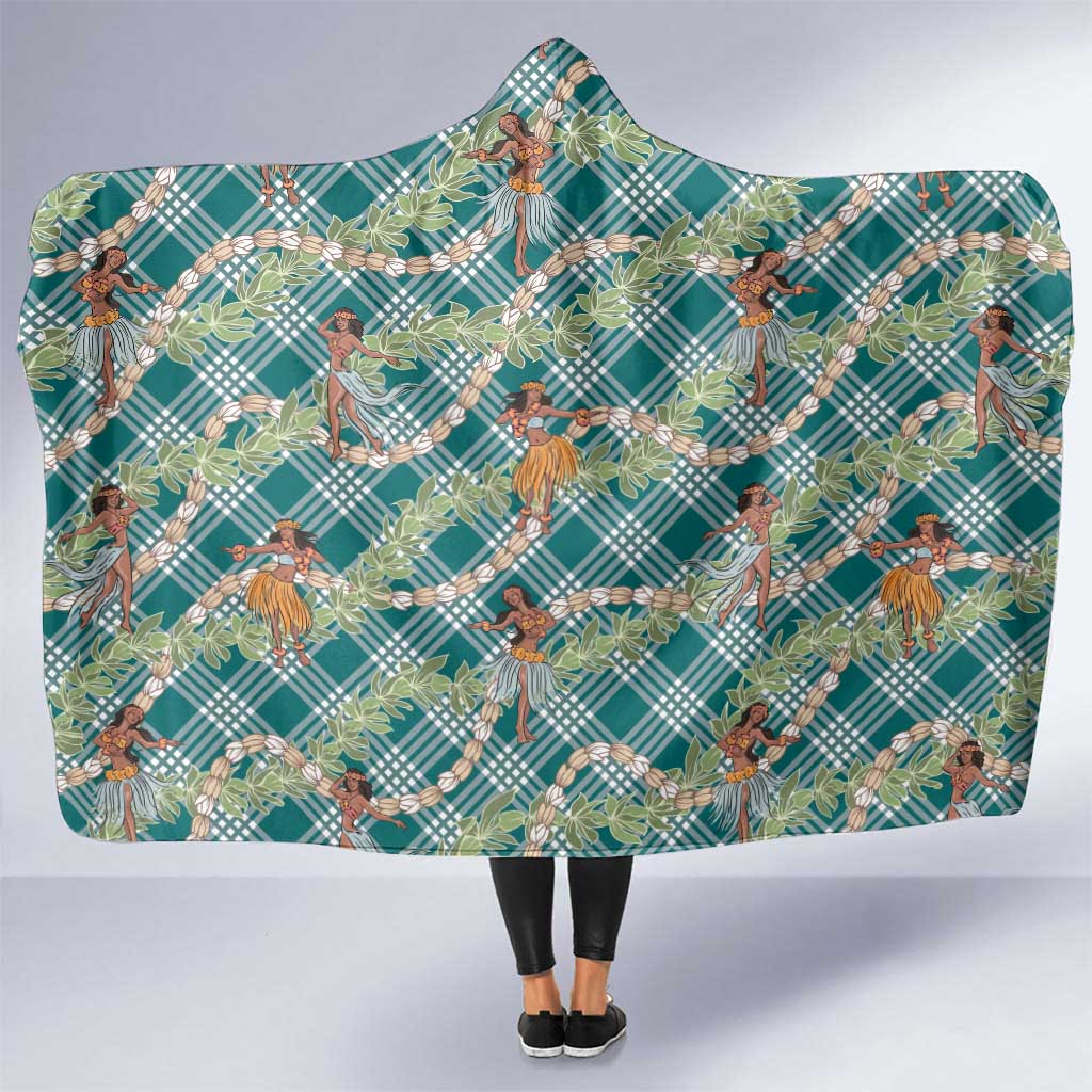 Teal Palaka Hula Girls Seamless Hawaii Aloha Hooded Blanket - Polynesian Pride
