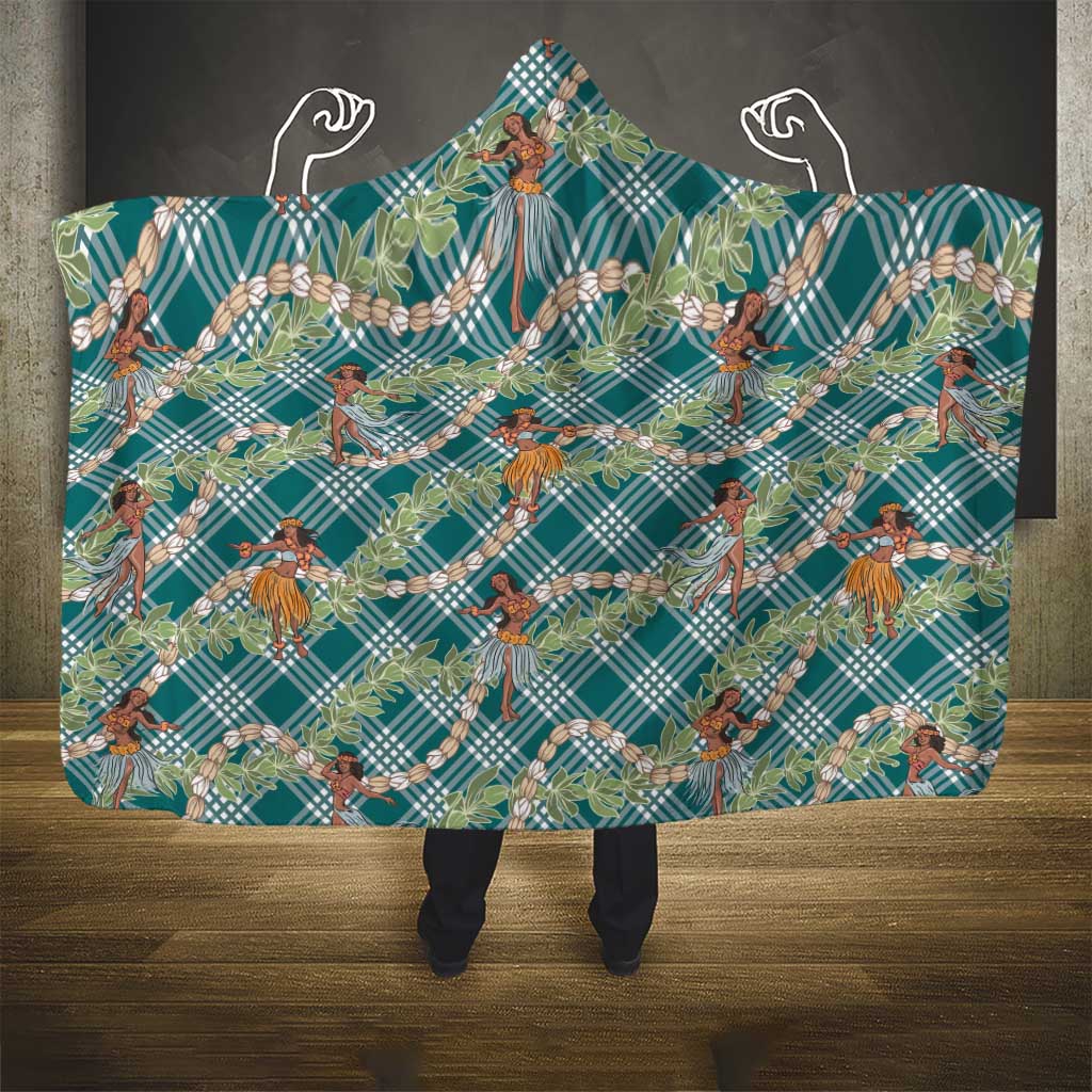 Teal Palaka Hula Girls Seamless Hawaii Aloha Hooded Blanket - Polynesian Pride