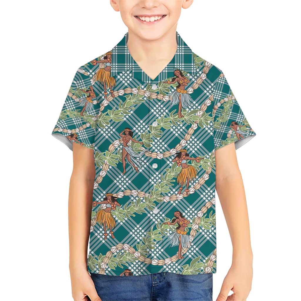Teal Palaka Hula Girls Seamless Hawaii Aloha Kid Hawaiian Shirt - Polynesian Pride