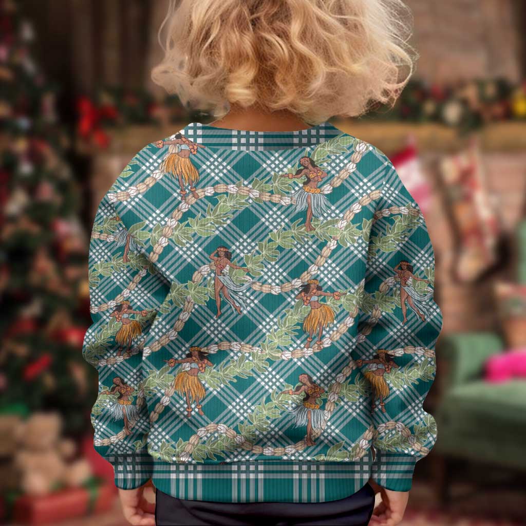 Teal Palaka Hula Girls Seamless Hawaii Aloha Kid Ugly Christmas Sweater - Polynesian Pride