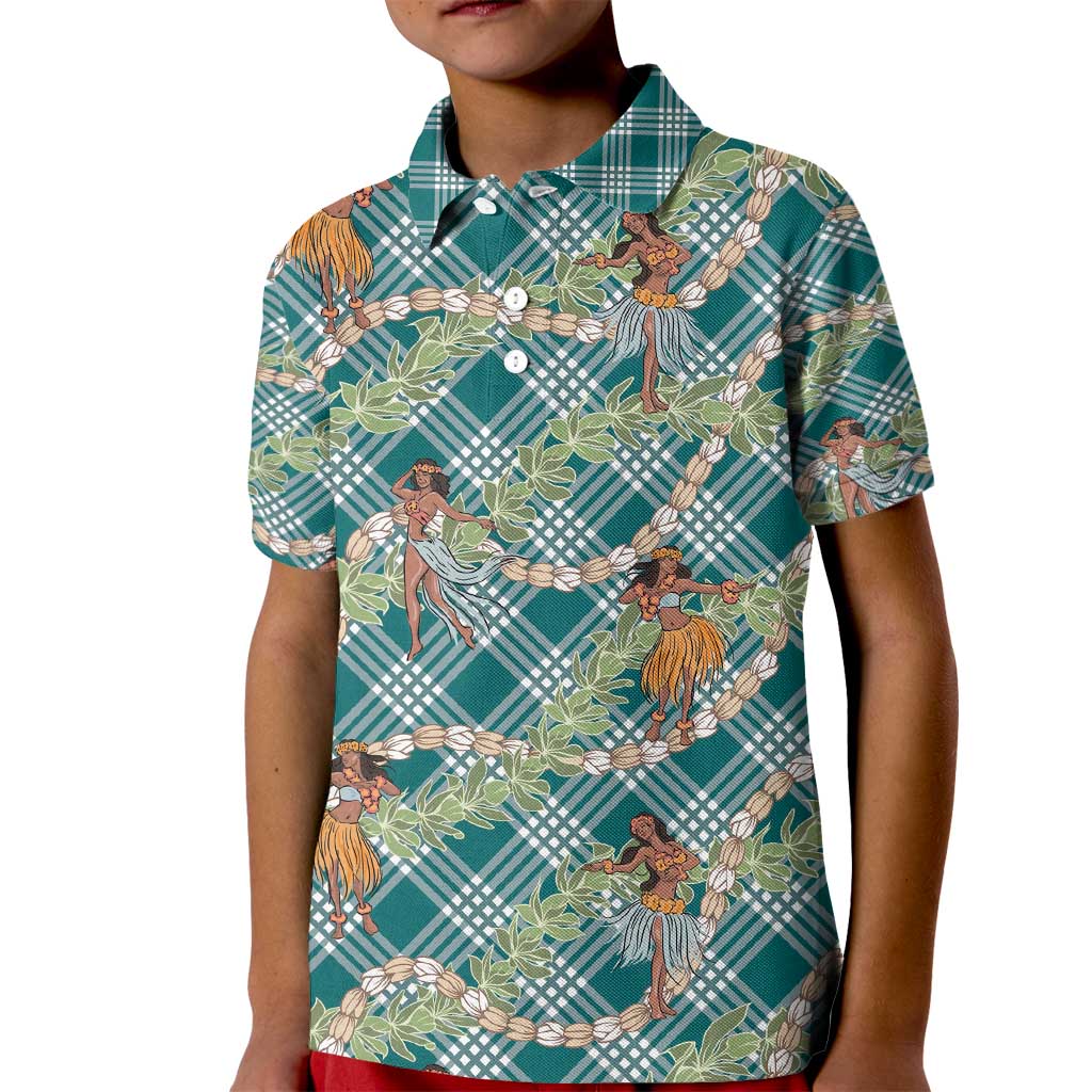 Teal Palaka Hula Girls Seamless Hawaii Aloha Kid Polo Shirt - Polynesian Pride