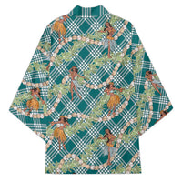 Teal Palaka Hula Girls Seamless Hawaii Aloha Kimono - Polynesian Pride