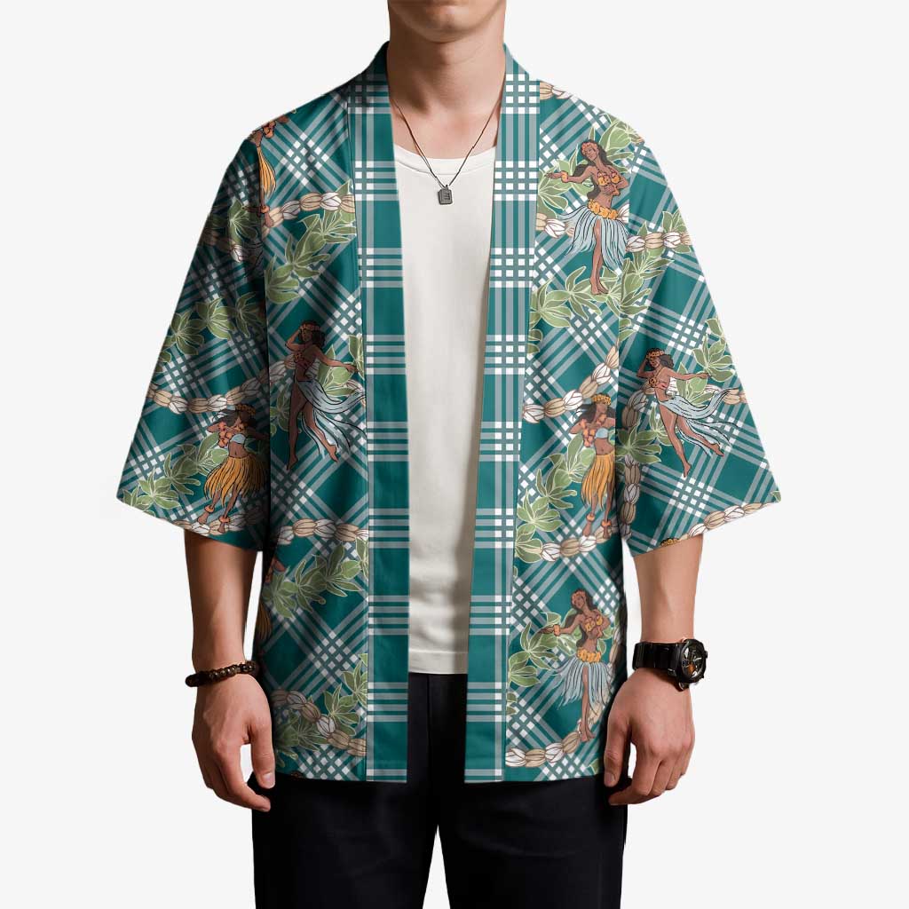 Teal Palaka Hula Girls Seamless Hawaii Aloha Kimono - Polynesian Pride