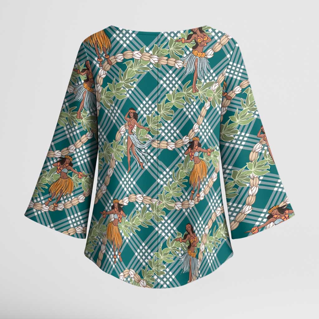Teal Palaka Hula Girls Seamless Hawaii Aloha Kimono Sleeve Blouse - Polynesian Pride