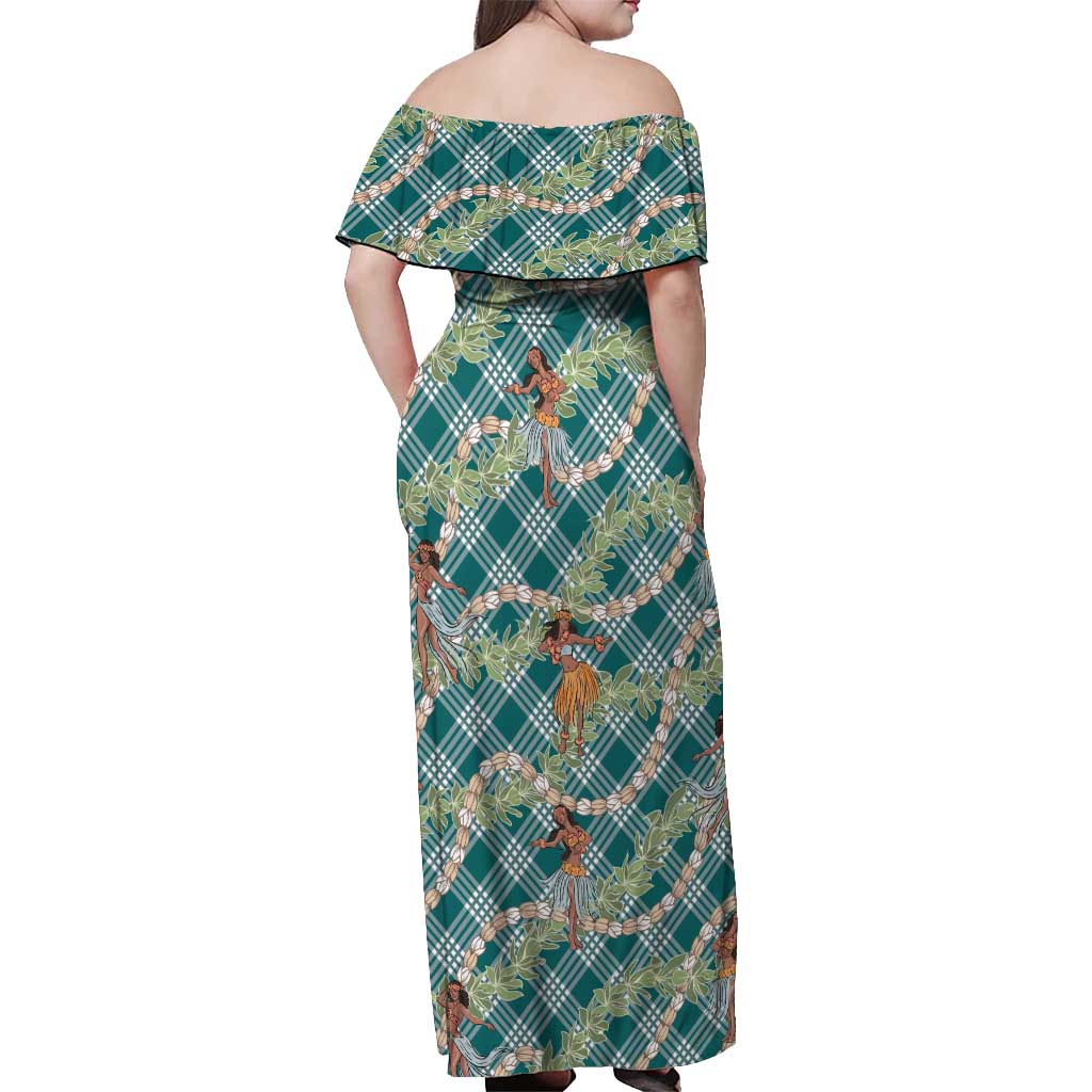 Teal Palaka Hula Girls Seamless Hawaii Aloha Off Shoulder Maxi Dress LT7 - Polynesian Pride