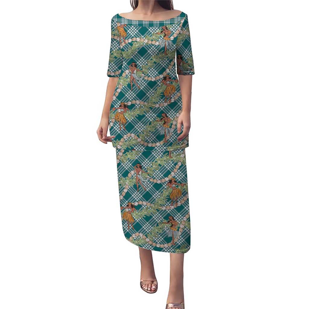 Teal Palaka Hula Girls Seamless Hawaii Aloha Puletasi - Polynesian Pride