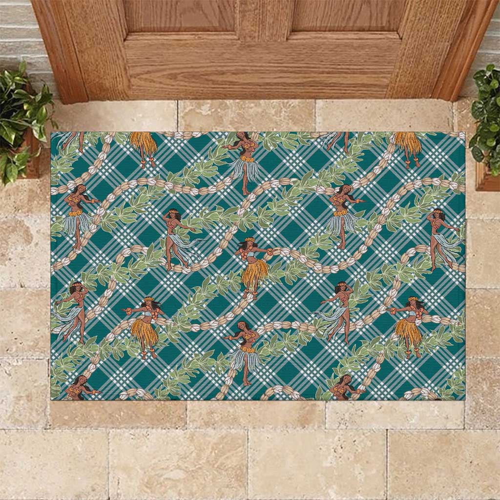 Teal Palaka Hula Girls Seamless Hawaii Aloha Rubber Doormat LT7 Teal - Polynesian Pride