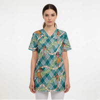 Teal Palaka Hula Girls Seamless Hawaii Aloha Scrub Top - Polynesian Pride