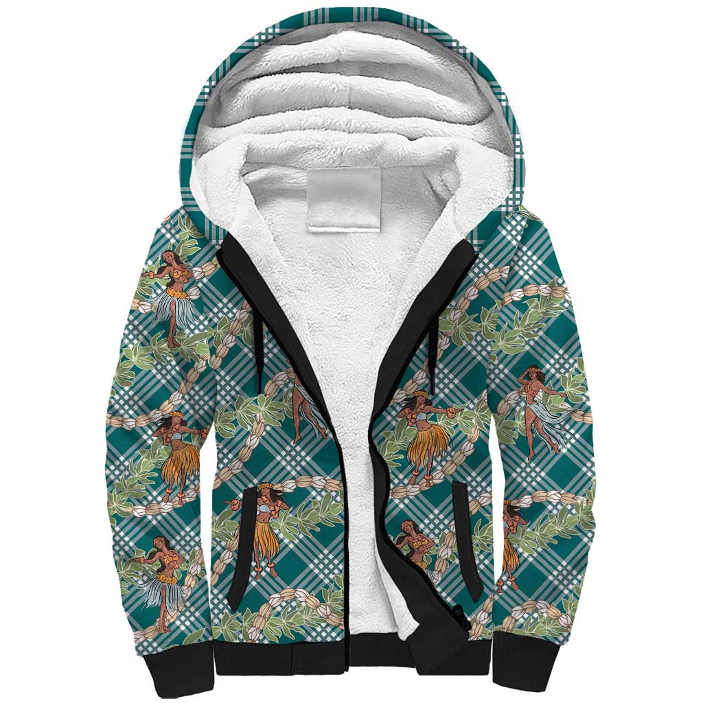 Teal Palaka Hula Girls Seamless Hawaii Aloha Sherpa Hoodie LT7 Unisex Teal - Polynesian Pride