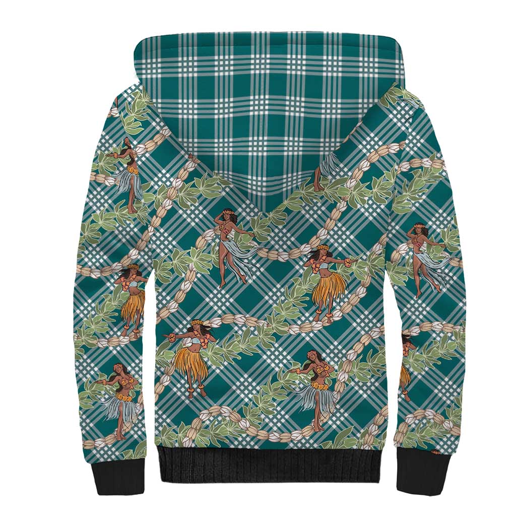 Teal Palaka Hula Girls Seamless Hawaii Aloha Sherpa Hoodie LT7 - Polynesian Pride