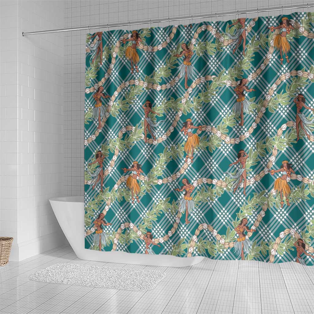 Teal Palaka Hula Girls Seamless Hawaii Aloha Shower Curtain - Polynesian Pride