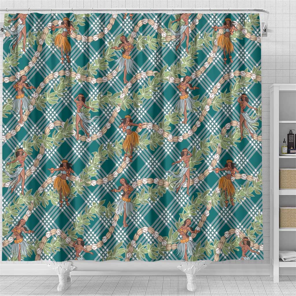 Teal Palaka Hula Girls Seamless Hawaii Aloha Shower Curtain - Polynesian Pride