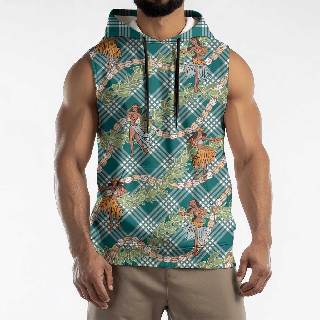 Teal Palaka Hula Girls Seamless Hawaii Aloha Sleeveless Hoodie - Polynesian Pride