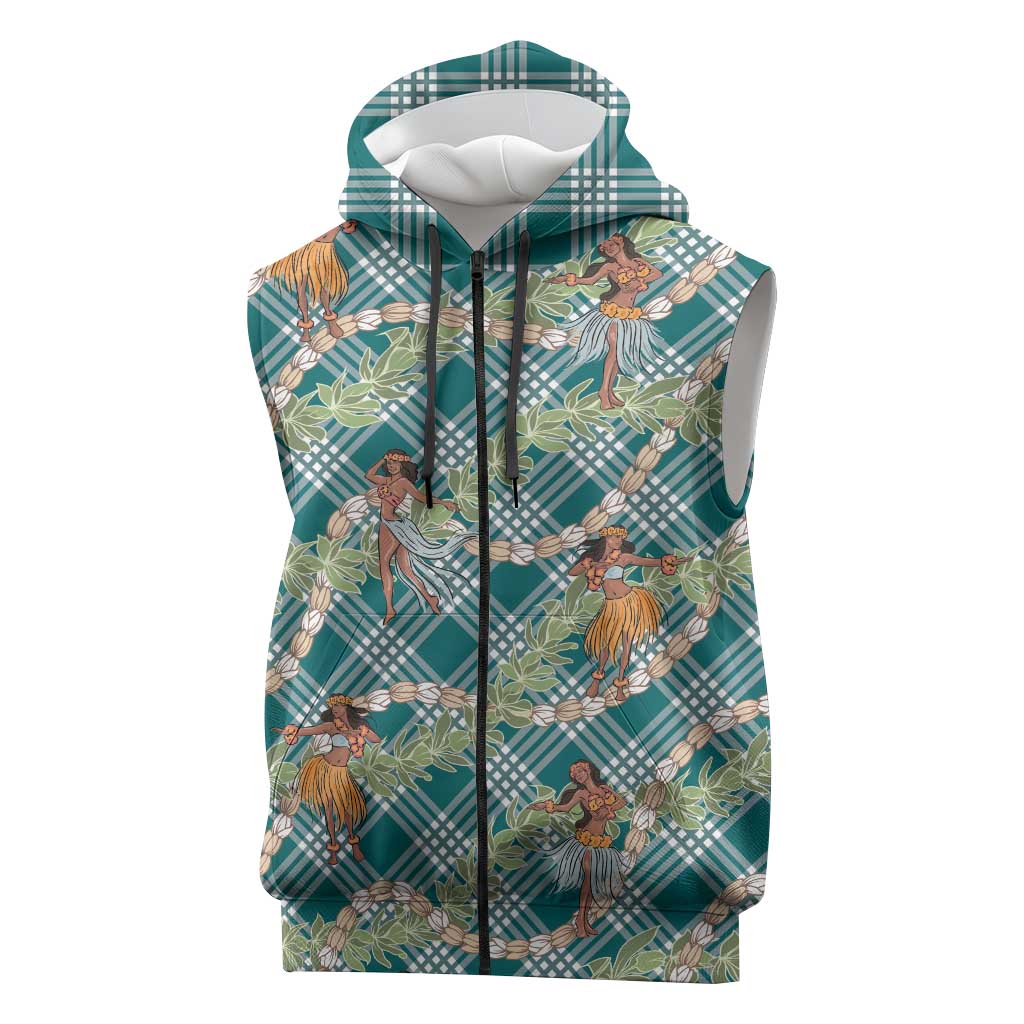 Teal Palaka Hula Girls Seamless Hawaii Aloha Sleeveless Zip Hoodie - Polynesian Pride
