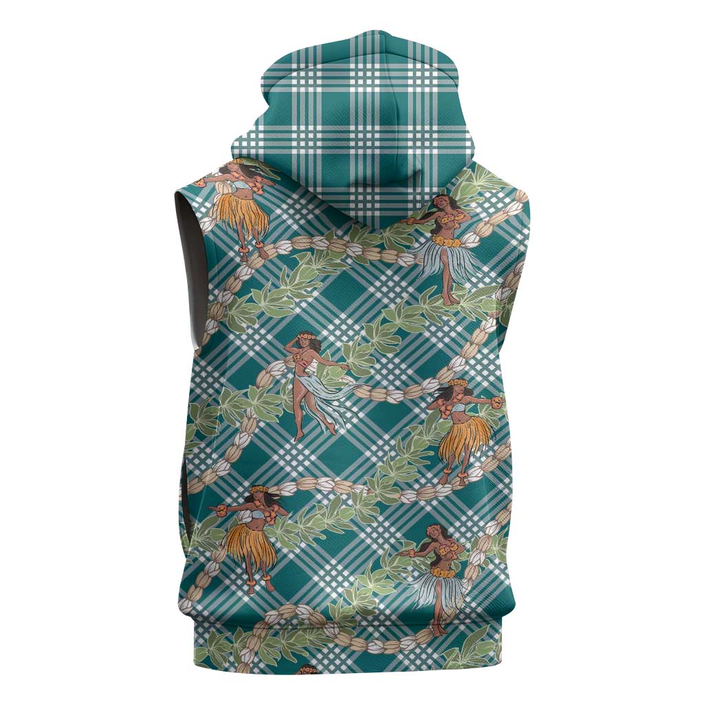 Teal Palaka Hula Girls Seamless Hawaii Aloha Sleeveless Zip Hoodie - Polynesian Pride