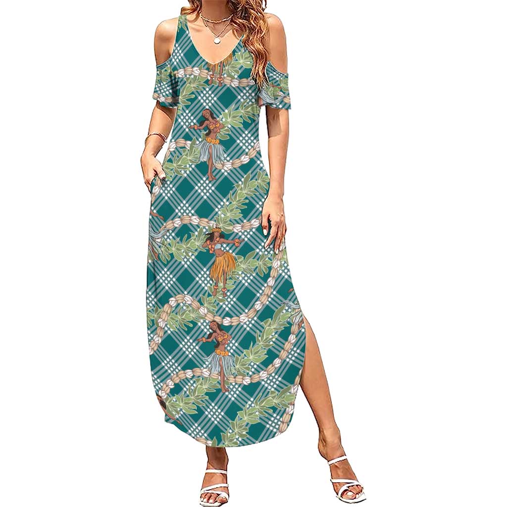 Teal Palaka Hula Girls Seamless Hawaii Aloha Summer Maxi Dress - Polynesian Pride